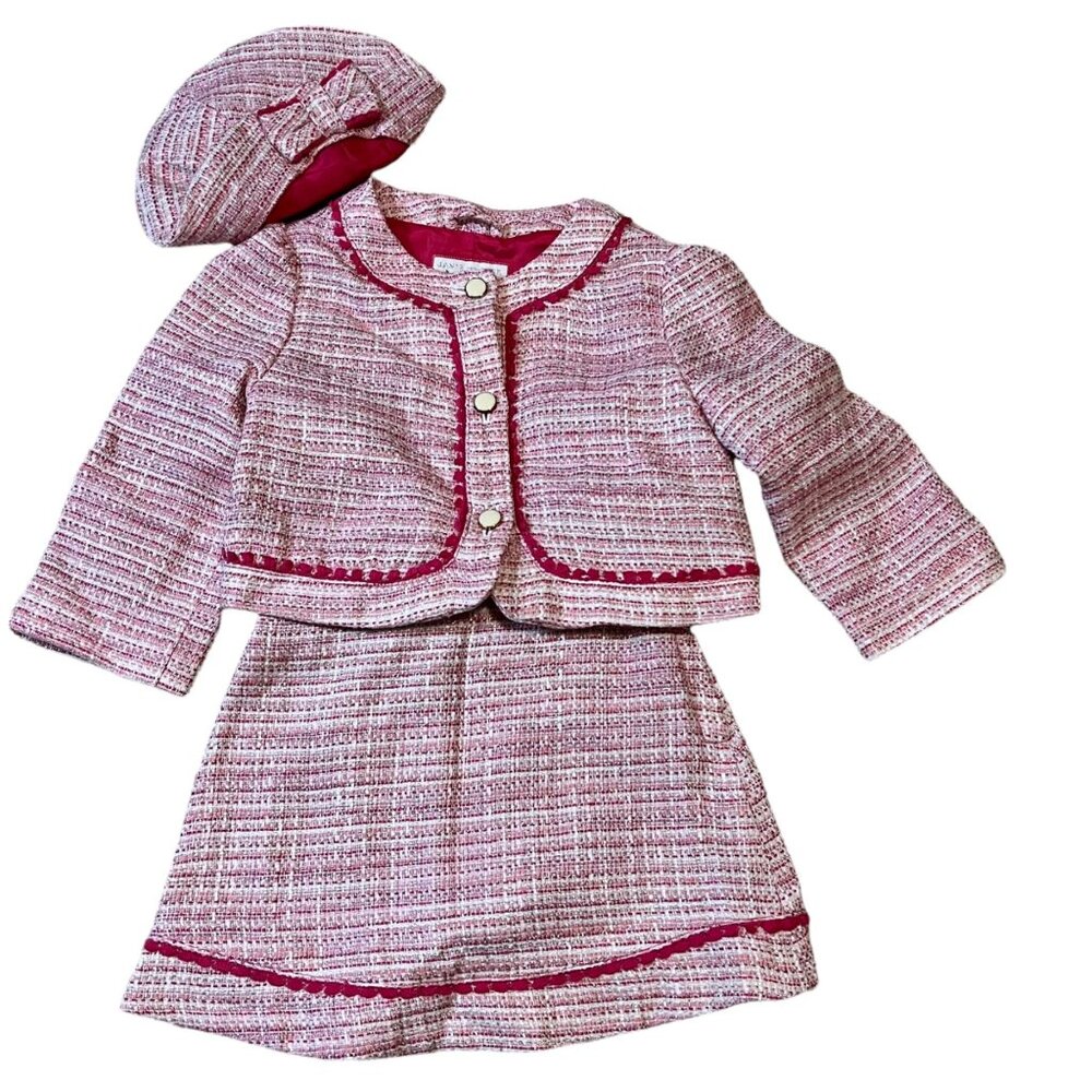 Janie and Jack Darling Sophistication 3-Piece Tweed Set Jacket Skirt & Beret Siz